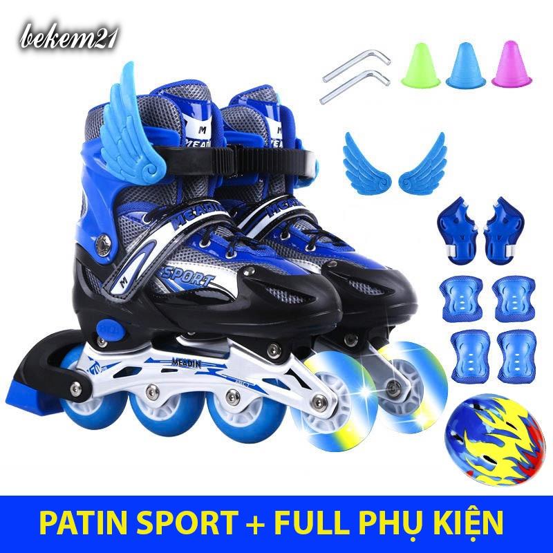 Giày Patin trẻ em Sport 2 lớp flash,khung hợp kim, tặng FULL 20 món bảo hộ và phụ kiện