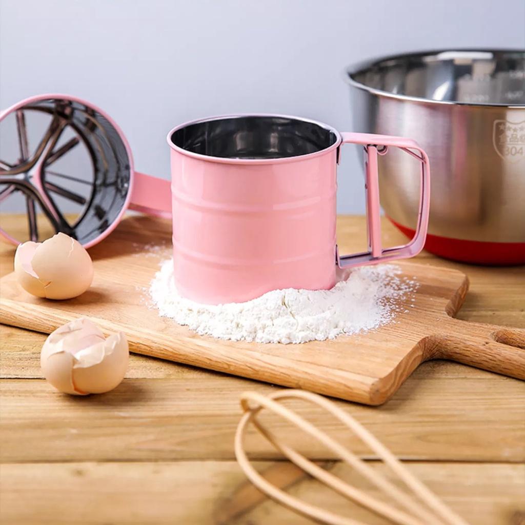 Máy Rây Bột Tự Động INOX. Ca rắc bột Tay Cầm Lưới Lọc Siêu Mịn. Dụng Cụ Làm Bánh sàn lược Ca cao