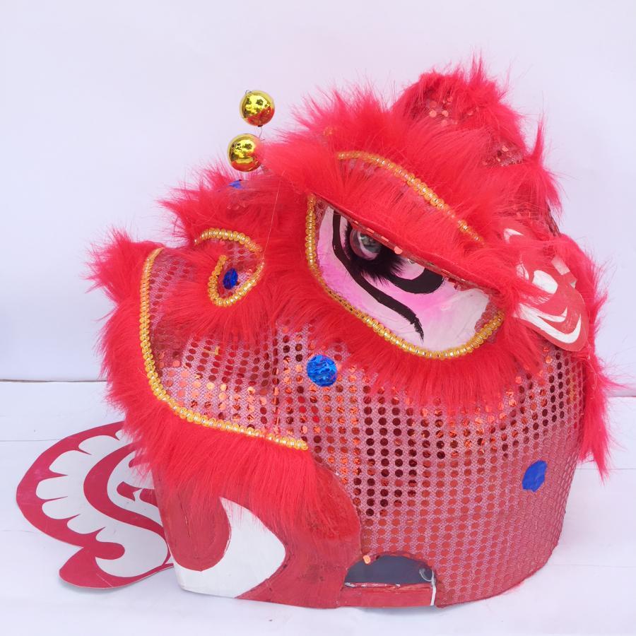 Đầu lân trung thu có đèn cỡ trung 40cm x 35cm x 35cm - màu đỏ