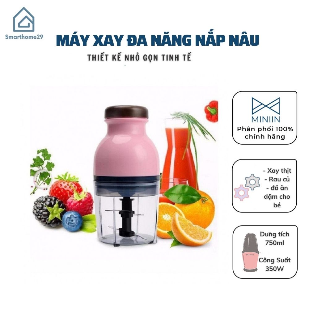 Máy Xay Sinh Tố Thịt Cá Đồ Ăn Dặm Đa Năng Cao Cấp 2 Tầng Lưỡi Nắp Bẹt Màu Nâu Tiện Dụng - HÀNG LOẠI 1 - Chính Hãng MINIIN