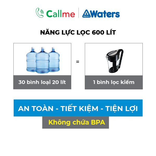 Bình lọc nước Ion kiềm ALkaline WaterJug - Hàng chính hãng - Tạo nước kiềm tốt cho sức khỏe, Lọc Clo, tạp chất và vi khuẩn có hại trong nước