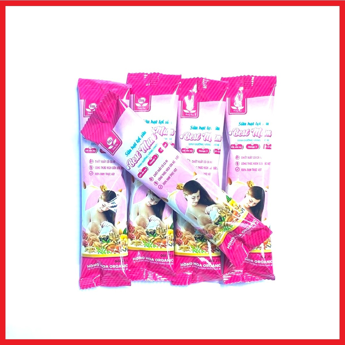 Sữa hạt lợi sữa Best Mum Hồng Hoa Organic 36gói 900gr – gọi Sữa, tăng tiết Sữa sau sinh, kích thích tuyến sữa phát triển và tăng lượng sữa vượt trội sau 24h