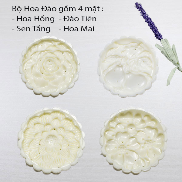 Bộ Khuôn Nén Lò Xo Trung Thu 150gr 4 Mặt Hoa Hồng , Mai , Đào Tiên, Sen Tầng