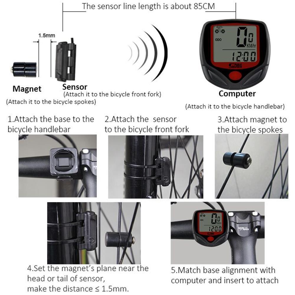 Máy đo tốc độ đi xe đạp có dây Sunding Màn hình LCD cho xe đạp leo núi với đèn nền màu xanh lá cây