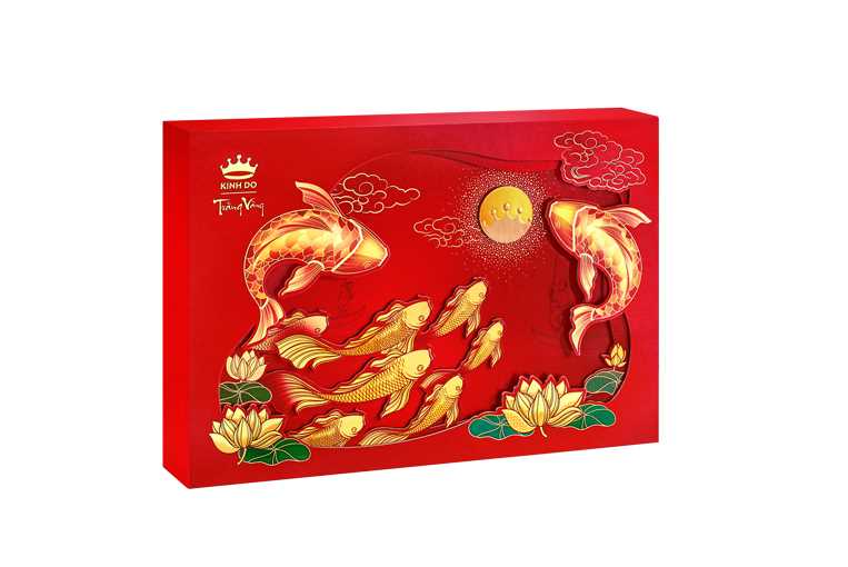 [DÒNG CAO CẤP - HỘP 4 BÁNH X160G] Bánh Trung Thu Kinh Đô Trăng Vàng Hoàng Kim Vinh Hiển (Đỏ) + Trà Ô long 50g - Mã bánhHKD