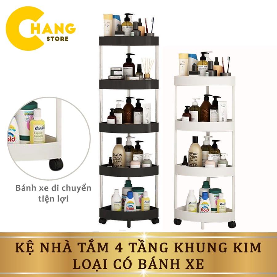 Kệ Nhà Tắm Nhà Vệ Sinh Đa Năng 4 Tầng Khung Kim Loại Cao Cấp, Kệ Nhà Vệ Sinh Để Góc Tường Có Bánh Xe Chịu Lực Tốt