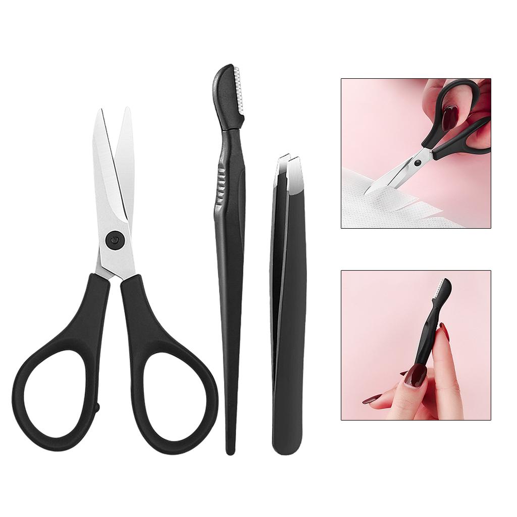 Portable 3pcs/set Eyebrow  Kit Slant Tip Tweezers for Women Trimming