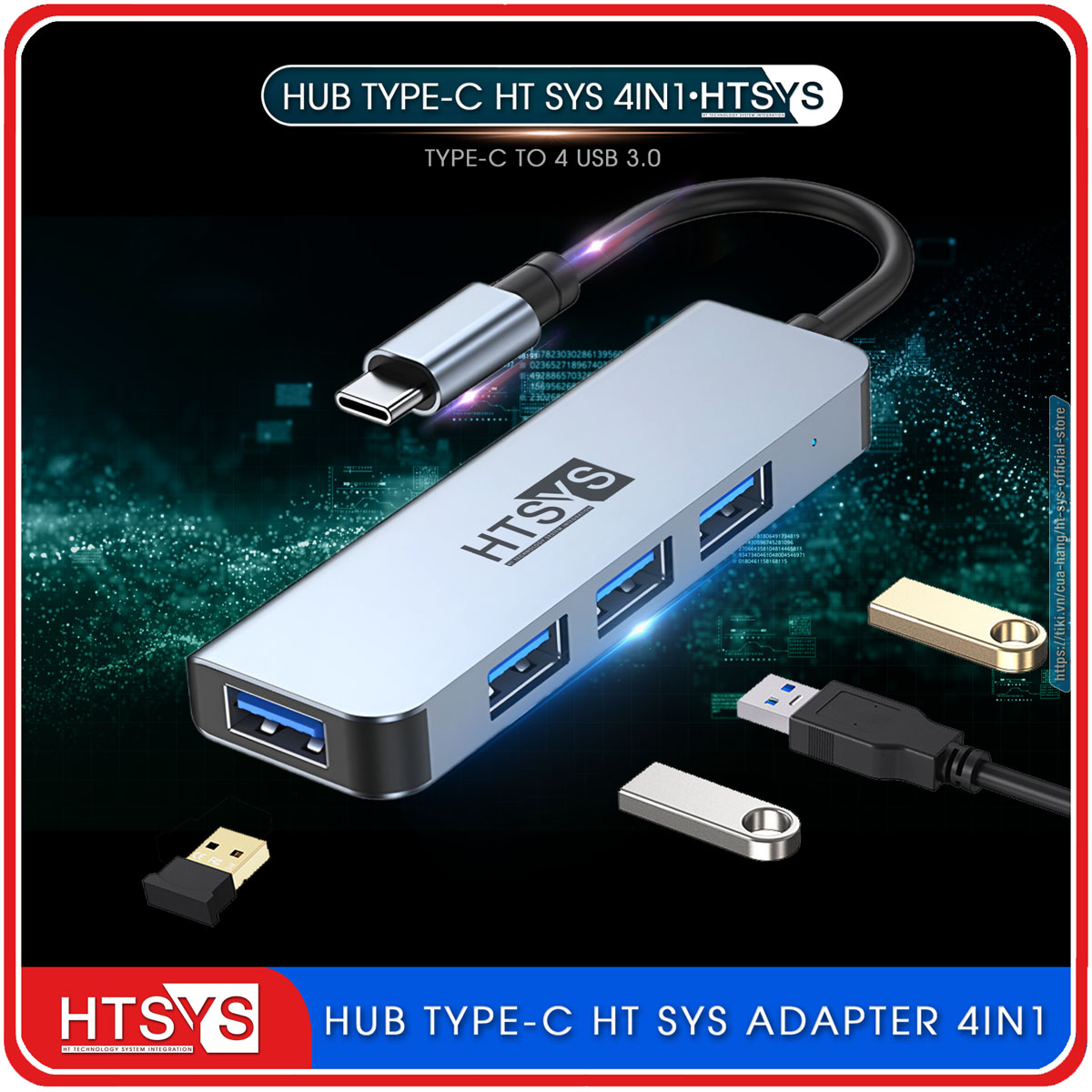 Hub Type C Và Hub USB HT SYS 4 in 1 To USB 3.0 - Hàng Chính Hãng