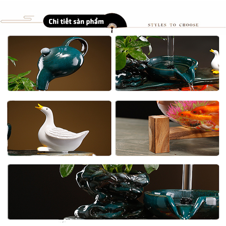 Bể cá nước chảy để bàn - Bể cá phong thủy mini nhập khẩu nguyên chiếc - Bể cá hình tròn nước chảy