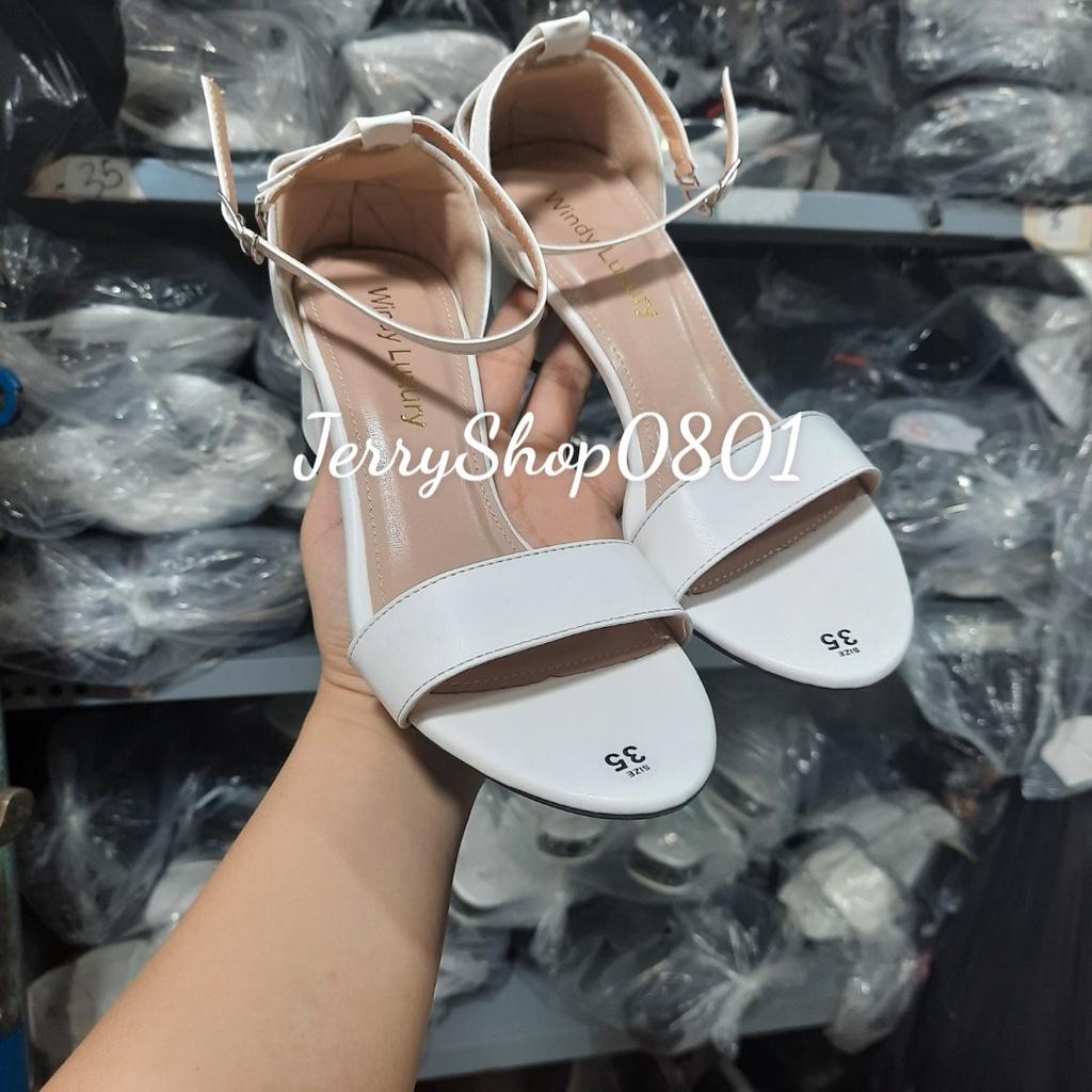 Giày Sandal nữ cao gót 5p quai ngang thanh lịch màu trắng (JR11)