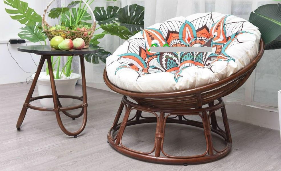 Ghế mặt trăng Papasan mây thật cao cấp Juno Sofa size 1m, Nệm hoa văn Indochine