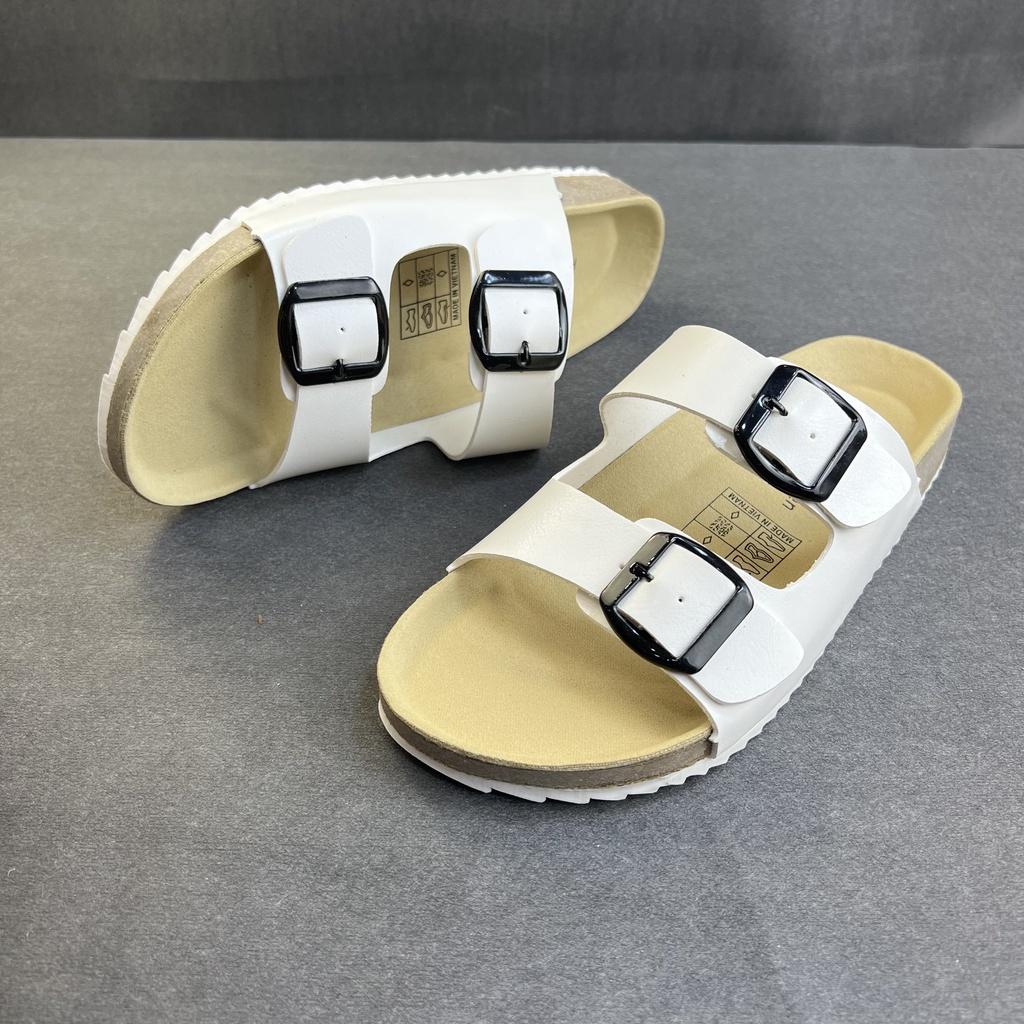 Dép đế trấu birken nam nữ unisex 2 khóa da tổng hợp size 35 - 43 chính hãng Hishoo S093