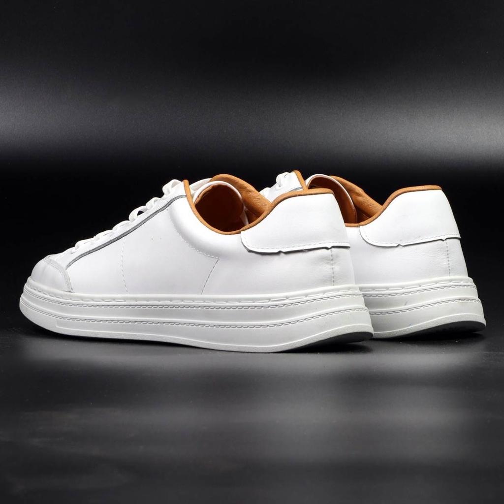 Giày da thể thao da bò LC2101 White, da bò trắng Lucas Shoes (LC2101 trắng)