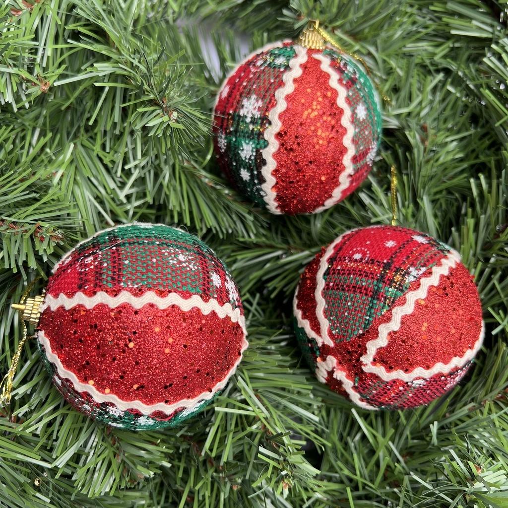 Combo 3 quả châu thổ cẩm cao cấp phủ nhũ treo cây thông Noel trang trí Giáng sinh đường kính 8cm