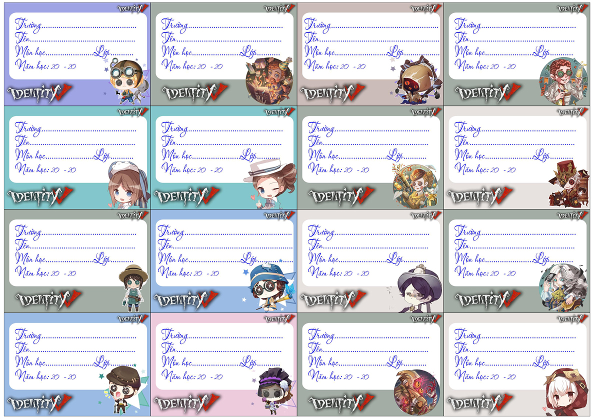 Nhãn vở set 80 nhãn vở Identity V Anime manga