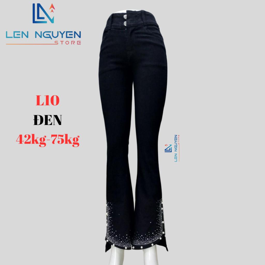 L10_Quần jean nữ, loe, lưng cao, quần bò nữ dáng ôm, quần rin nữ có big size, cho 42kg đến 75kg,LEN NGUYEN STORE - Đen