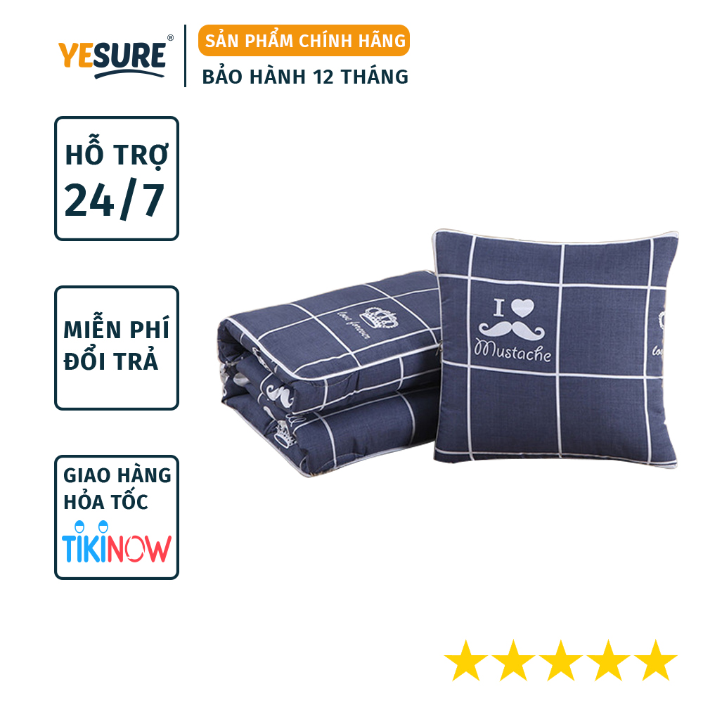 Gối Tựa Lưng , Gối Ngủ Văn Phòng Có Thể Mở Ra Thành Chăn Đắp Rất Tiện Lợi Yesure Mở Ra Làm Chăn , Gấp Gọn Thành Gối Tựa Trong 1 Sản Phẩm - Hàng Chính Hãng - Gấp 40X40 - Mở 100X150 Cm - Bộ Râu