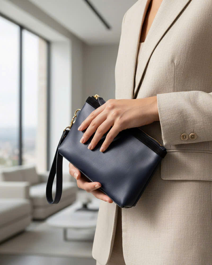 Ví Cấm Tay Da Bò Ý, Ví Cầm Tay Đa Năng Clutch thời trang thiết kế Hity ACC001