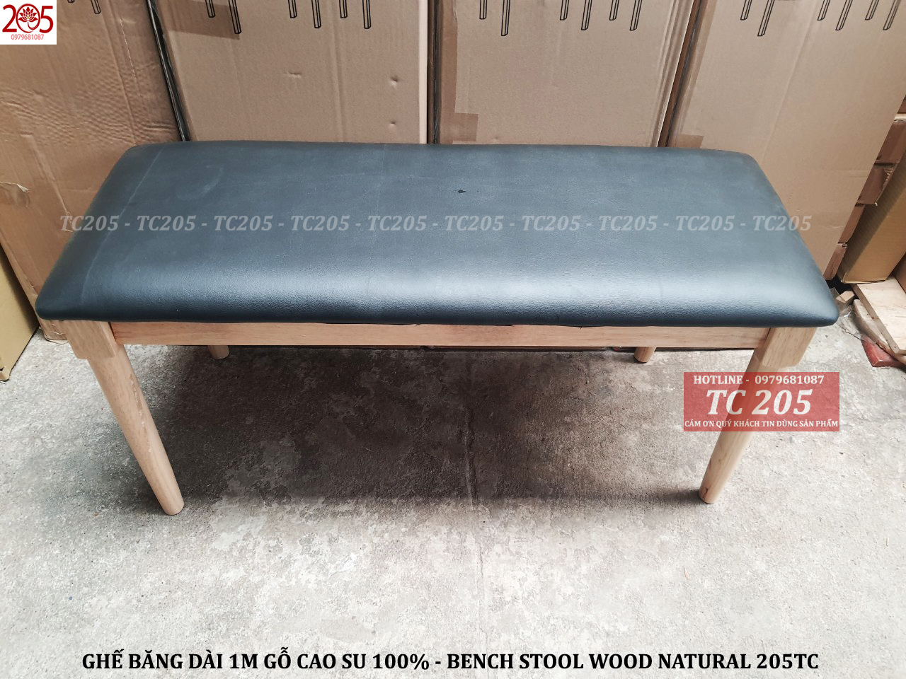 GHẾ BĂNG DÀI 1M GỖ CAO SU 100% - BENCH STOOL WOOD NATURAL 205TC