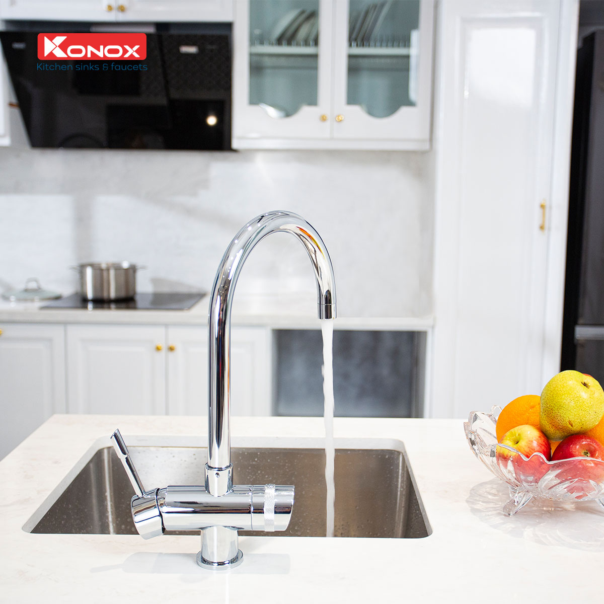 Vòi rửa bát 3 đường nước Konox, Model Trim-Water Grey, 3 phiên bản màu, Bề mặt mạ PVD mạ vân đá, Lõi đồng tiêu chuẩn CW617N, Linh kiện phụ trợ dòng chảy nhập khẩu châu Âu, Bảo hành chính hãng 5 năm, Hàng chính hãng