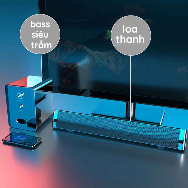 Loa Thanh Siêu Trầm Bluetooth Gaming Soundbar Dùng Cho Máy Vi Tính PC, Laptop, Tivi D236 Hỗ Trợ BASS, Cổng Kết Nối USB, Jack 3.5