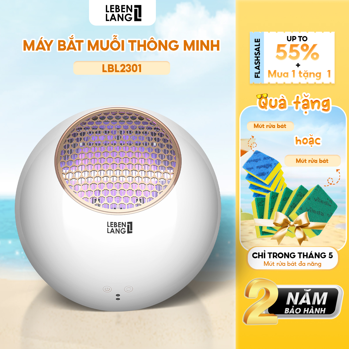 Máy bắt muỗi thông minh Lebenlang LBL2301, cảm biến quang tự động, công suất 10W, bảo hành 2 năm – Hàng chính hãng