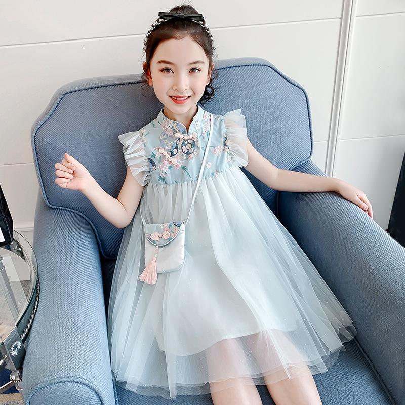 Đầm công chúa sườn xám hoa anh đào cho bé gái size 20-30kg hàng Quảng Châu cao cấp