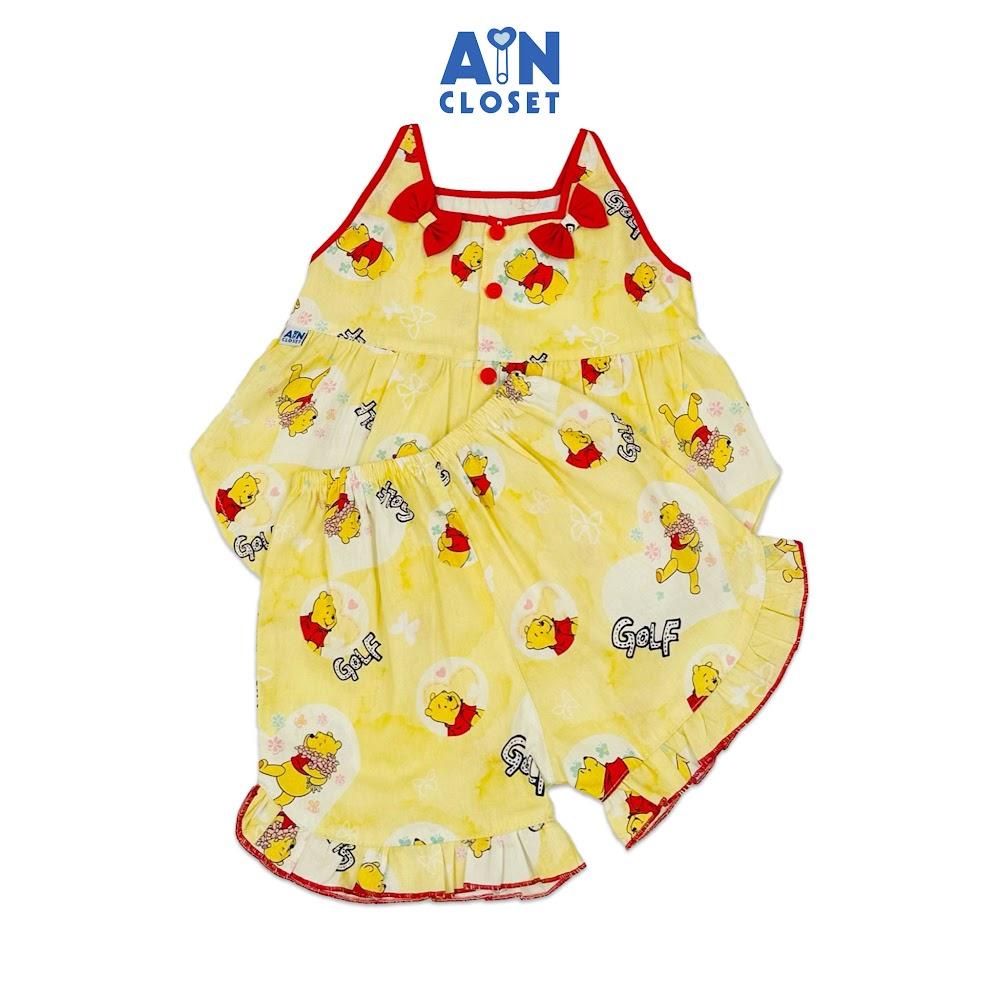 Bộ quần áo Ngắn bé gái hoạ tiết Gấu Pooh Vàng Cotton - AICDBG1KNHMV - AIN Closet