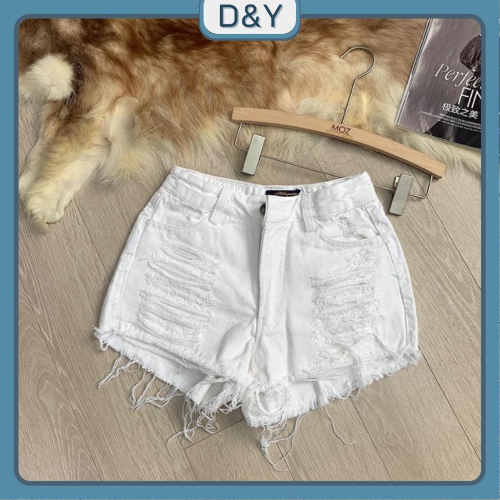 Quần short jean Nữ phối cắt rách cá tính phong cách trẻ trung nữ tính D&amp;Y SN03