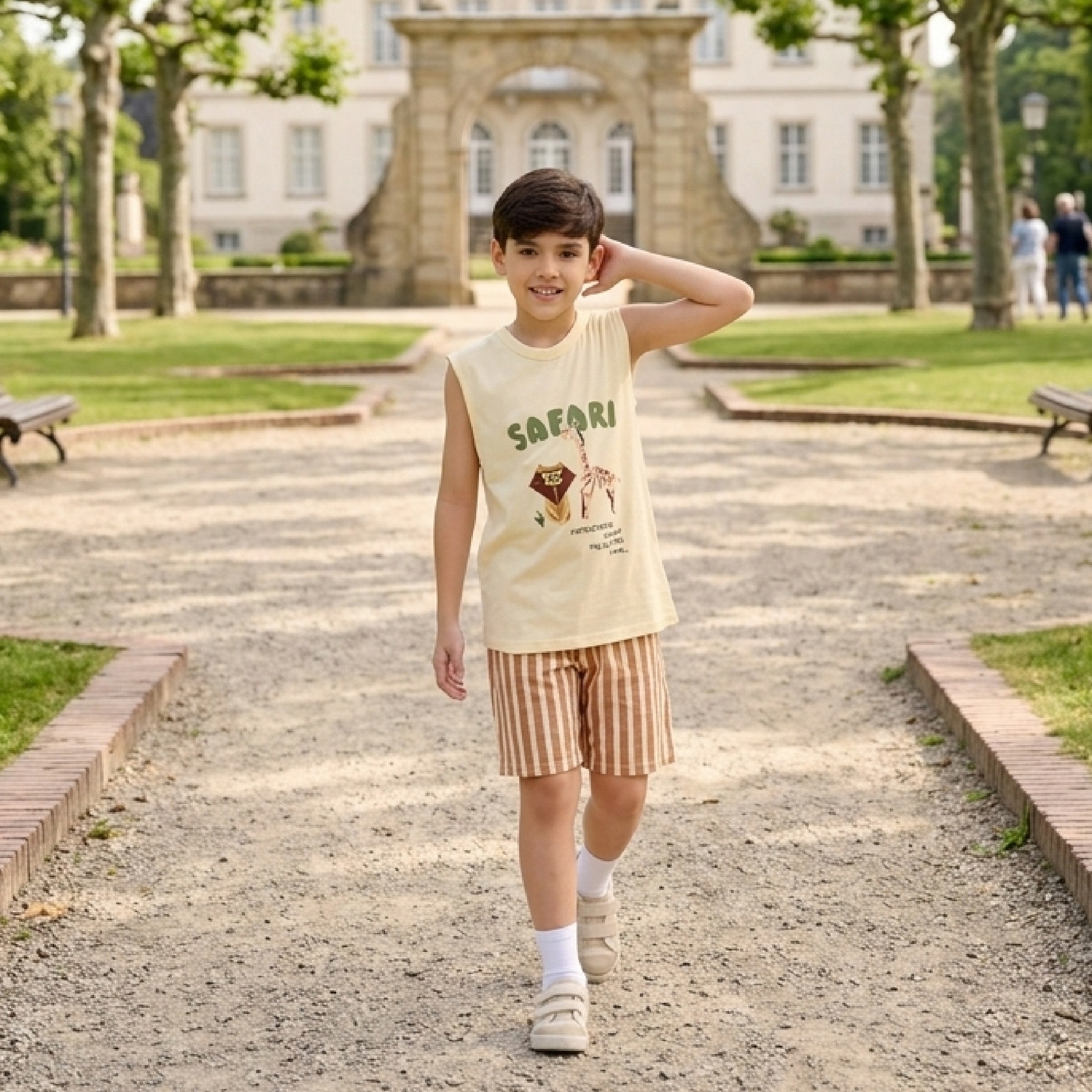 Bộ ba lỗ bé trai size đại Bigfox Miss Meow mặc nhà mùa hè vải cotton cho trẻ em nam 3-11 tuổi