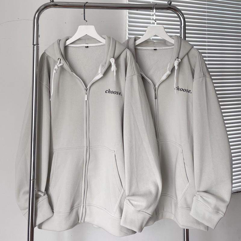 Áo khoác hoodie zip Choose màu xám kem có nón vải nỉ bông form rộng unisex nam nữ - SSSTore