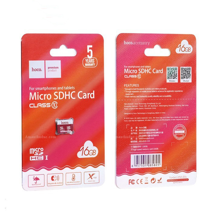 Thẻ Nhớ 16GB Class10 Tốc Độ Cao MicroSD Chính Hãng Hoco