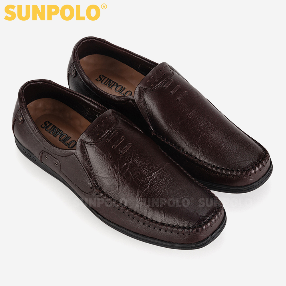 Giày Mọi Da Nam, Giày Lười Da Bò Nam SUNPOLO LS2098 (Đen, Nâu)
