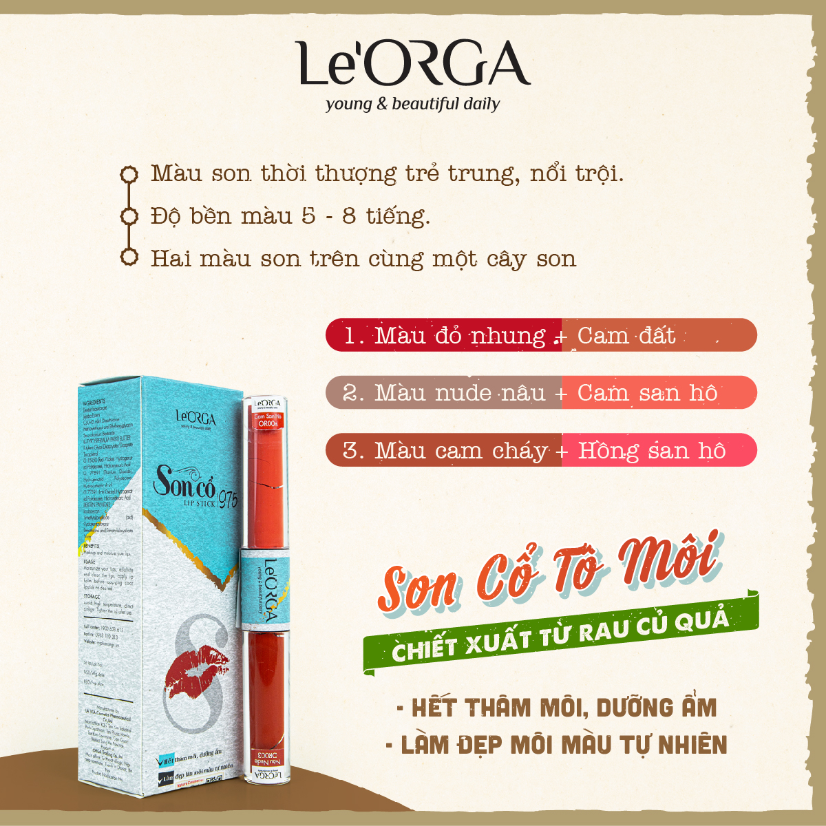 Son Môi Le'Orga - lipstick Siêu Lì Không Chì Không Trôi 6ml