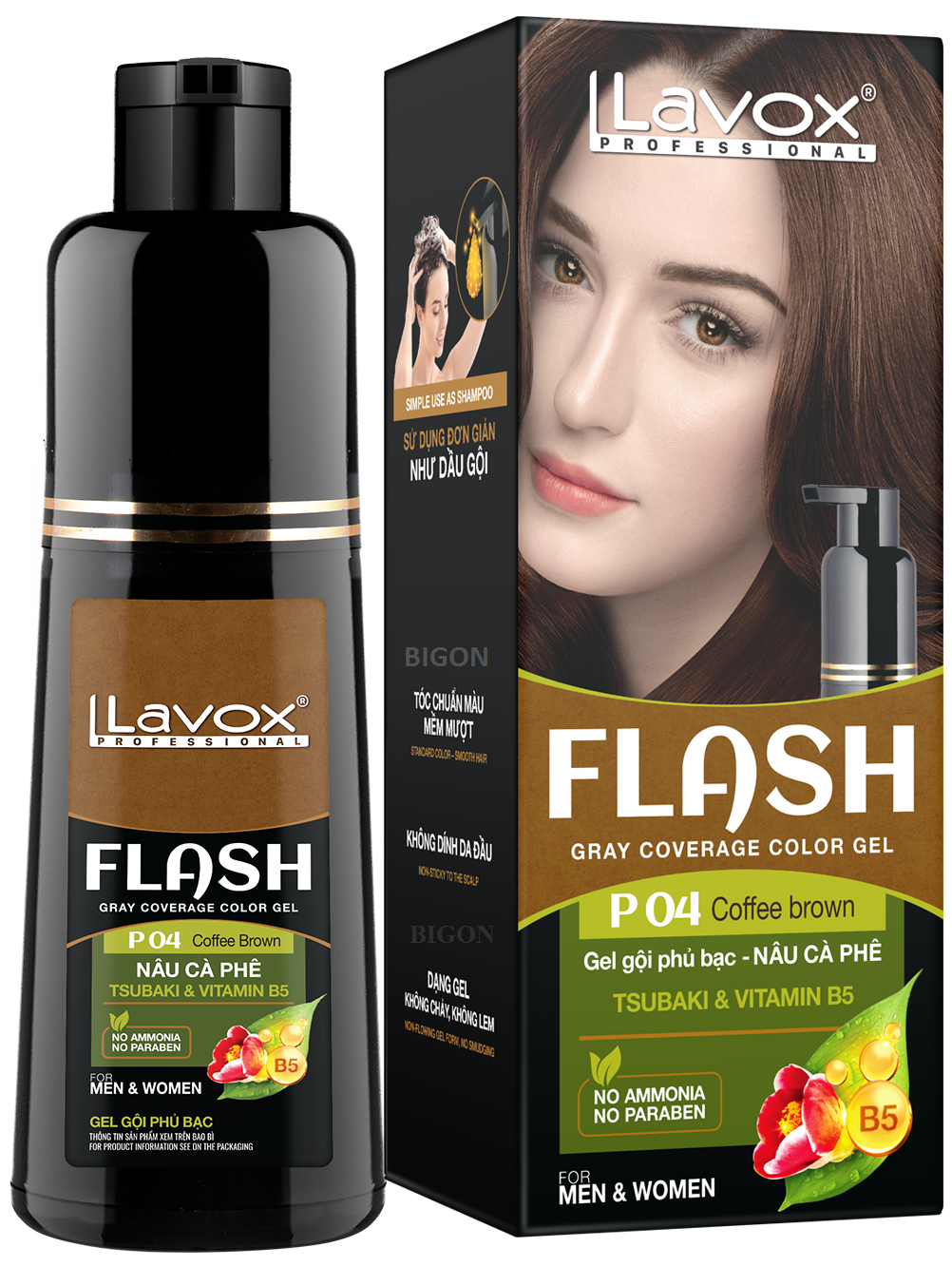 (Nâu Cà Phê) Dầu Gội Nhuộm Tóc Phủ Bạc Thảo Dược LAVOX FLASH 200ml - P04