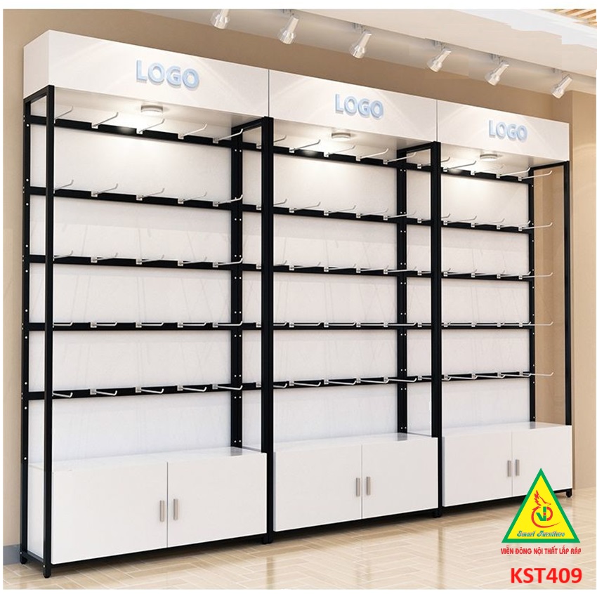 Kệ trưng bày sản phẩm, hàng hóa , kệ trang trí khung sắt mặt gỗ KST409 - Nội thất lắp ráp Viễn Đông Adv