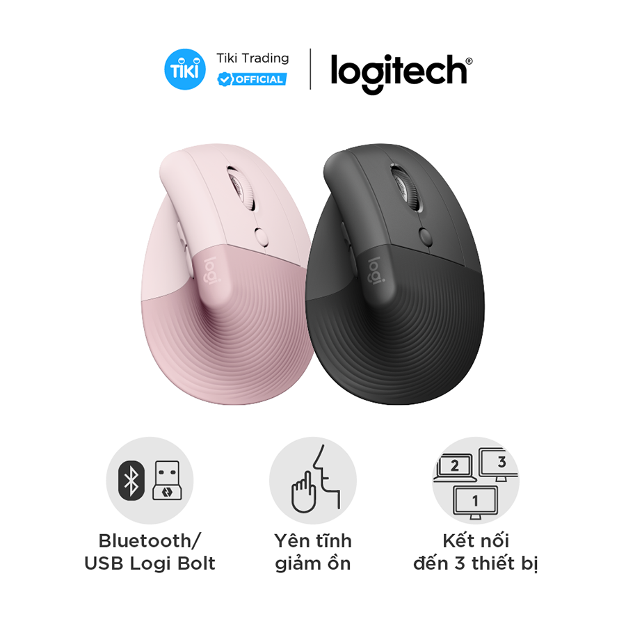 Chuột công thái học không dây Logitech Lift Vertical - Bluetooth|USB Logi Bolt, Silent giảm ồn, 4 nút tùy chỉnh, tương thích với Windows/macOS/iPad/PC - Hàng chính hãng