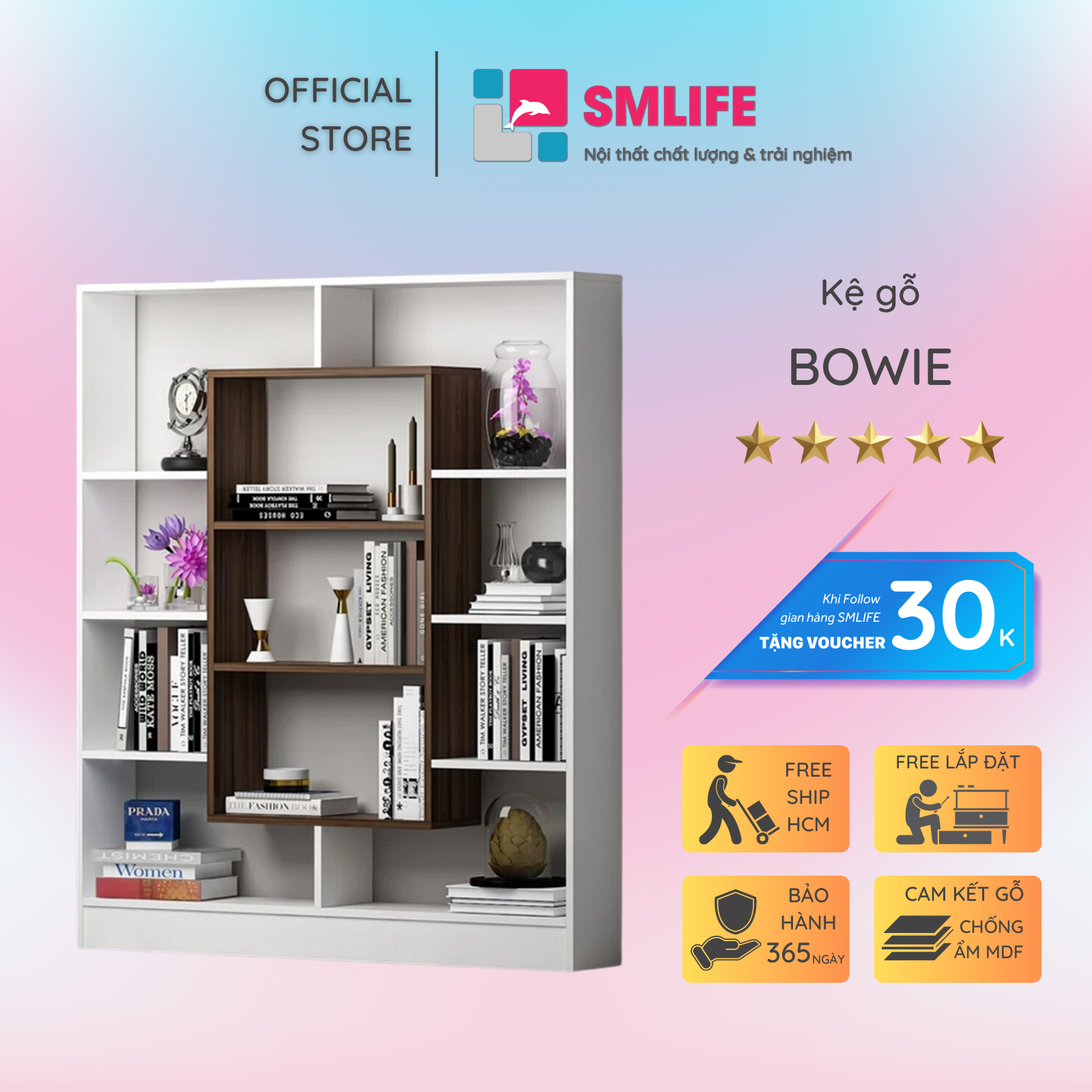 Giá sách gia đình thiết kế hiện đại SMLIFE Bowie