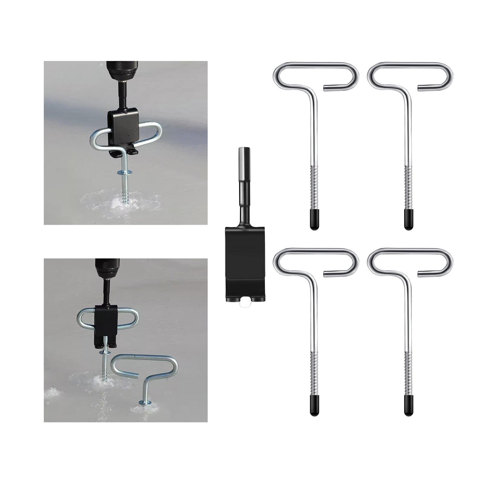 Ice Anchor Drill Adapter with Threaded Peg Ice Fishing Shelter Stake Nail, Ice Fishing Anchors Tool for Ice Insert Sewing