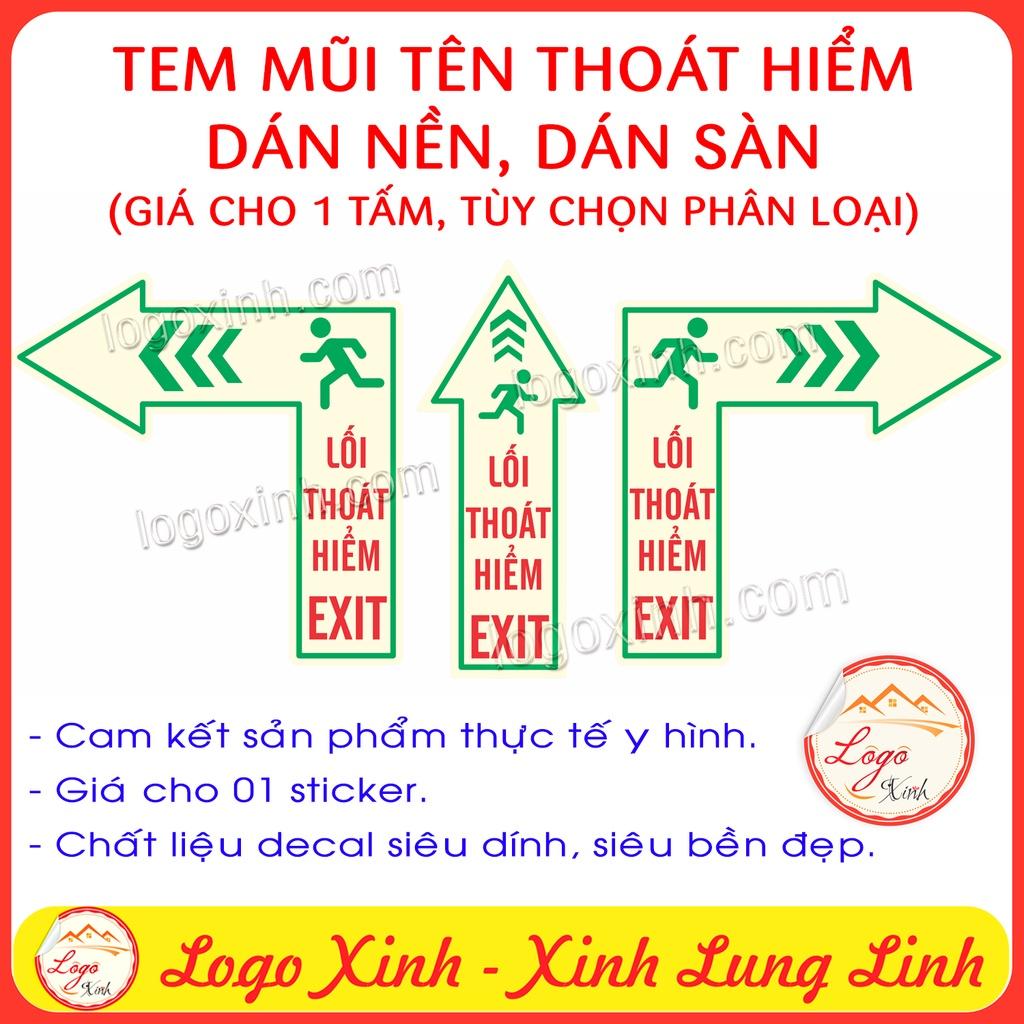 Logo sticker Mũi tên thoát hiểm dán trên nền, sàn nhà , mũi tên Exit chỉ hướng thoát hiểm, chống nước, chống phai màu