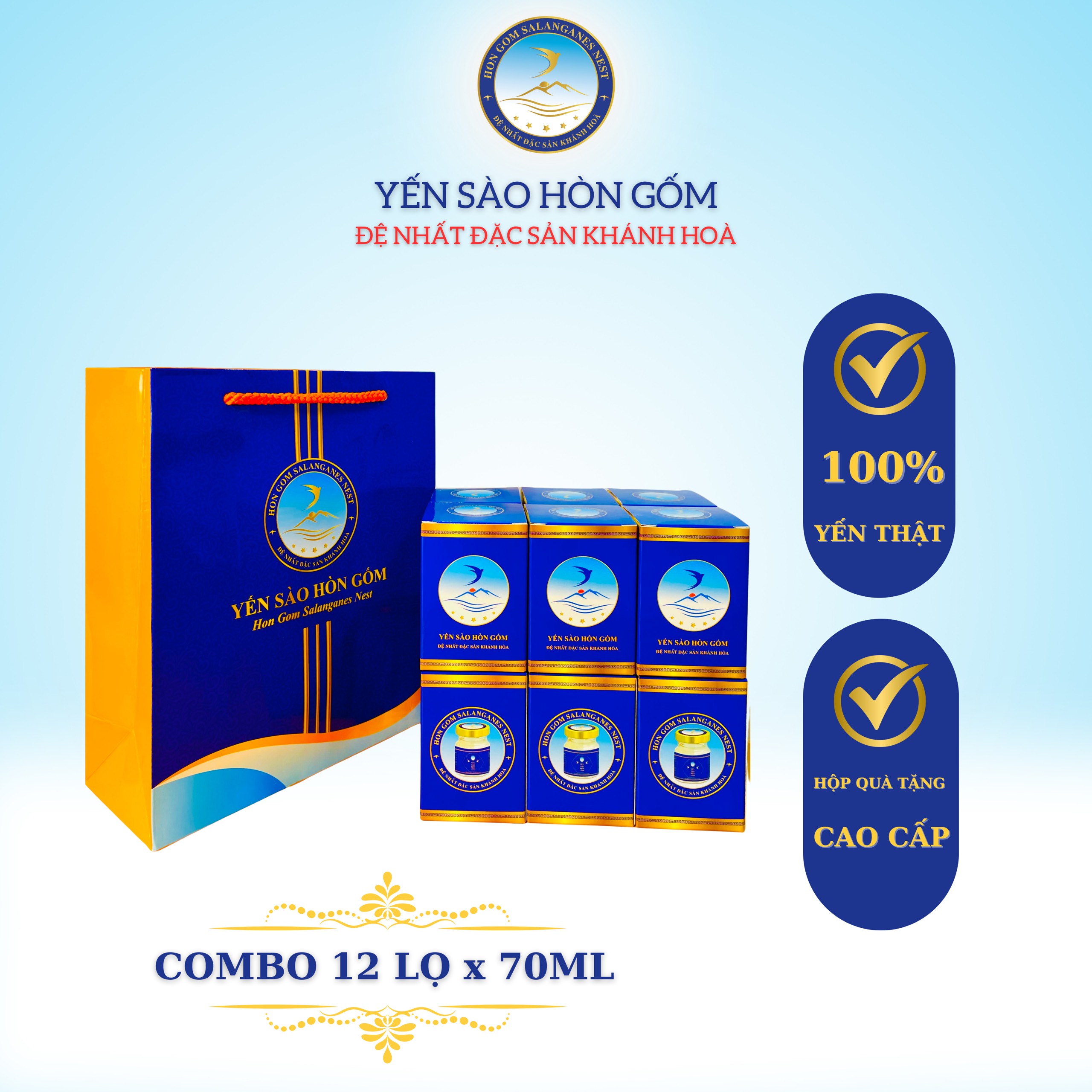 [Combo 12 lọ x 70ml] Nước Yến Sào Chưng Đường Phèn - Yến Sào Hòn Gốm Chính Hiệu Khánh Hoà - H G SALANGANES NEST