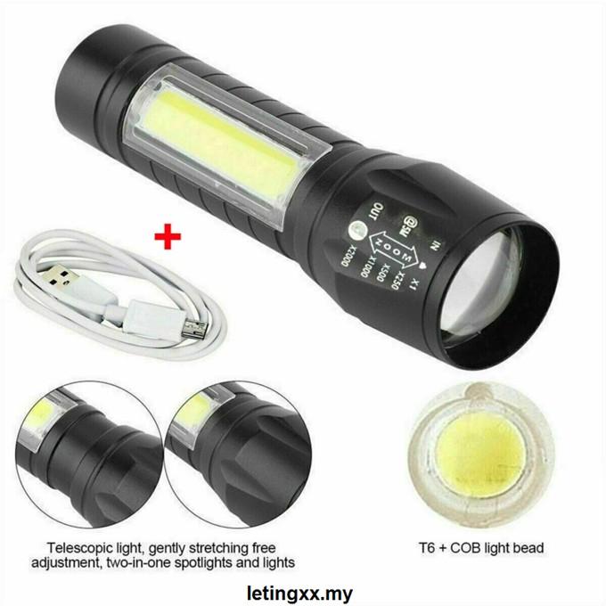 Đèn Pin Led T6 Cob 3 Chế Độ Sáng Chống Thấm Nước Có Thể Sạc Lại