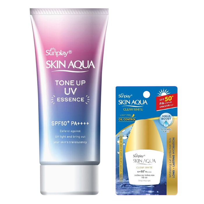 Tinh Chất Chống Nắng Hiệu Chỉnh Sắc Da Sunplay Skin Aqua Tone Up UV Essence SPF 50+ PA++++ (50g) + Tặng Sữa Chống Nắng Hằng Ngày Sunplay Skin Aqua