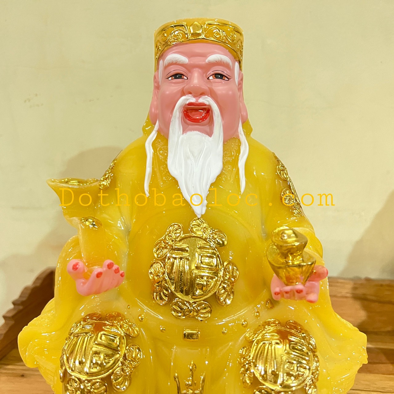 Tượng Thần Tài Thổ Địa bằng đá cao cấp nhập khẩu màu vàng cao 30cm