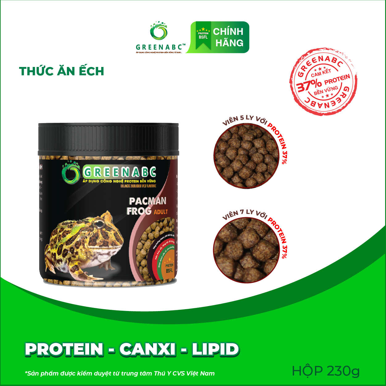 Thức ăn Ếch Pacman GREENABC – Pacman Frog – Hàm lượng protein 37% giúp tiêu hóa tốt, tăng kích thước, lên màu đẹp, ăn ngon – Hộp 50g và 230g