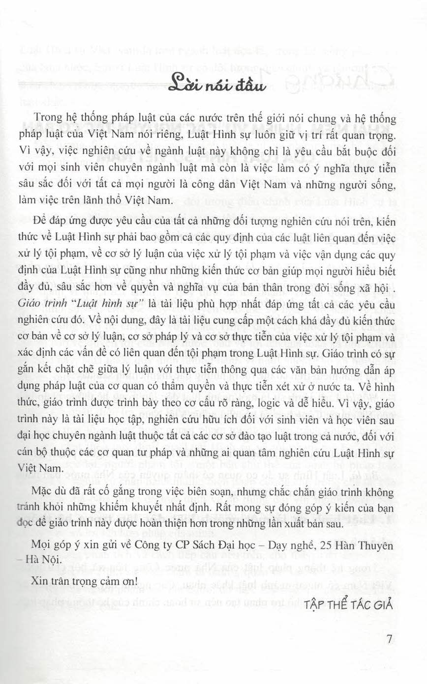 Giáo Trình Luật Hình Sự Việt Nam - Phần Chung (Dùng trong các Trường Đại học chuyên ngành Luật, An ninh, Công an)