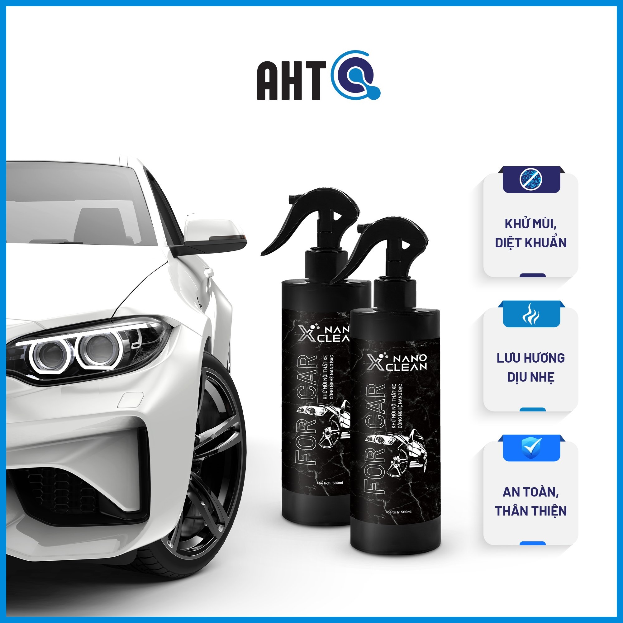 Combo 2 chai xịt diệt khuẩn khử mùi ô tô, xe hơi Nano Xclean For Car 500ml-Khử mùi Hải Sản, ẩm mốc-Vệ sinh, khử mùi nội thất-Nano Bạc AHT Corp
