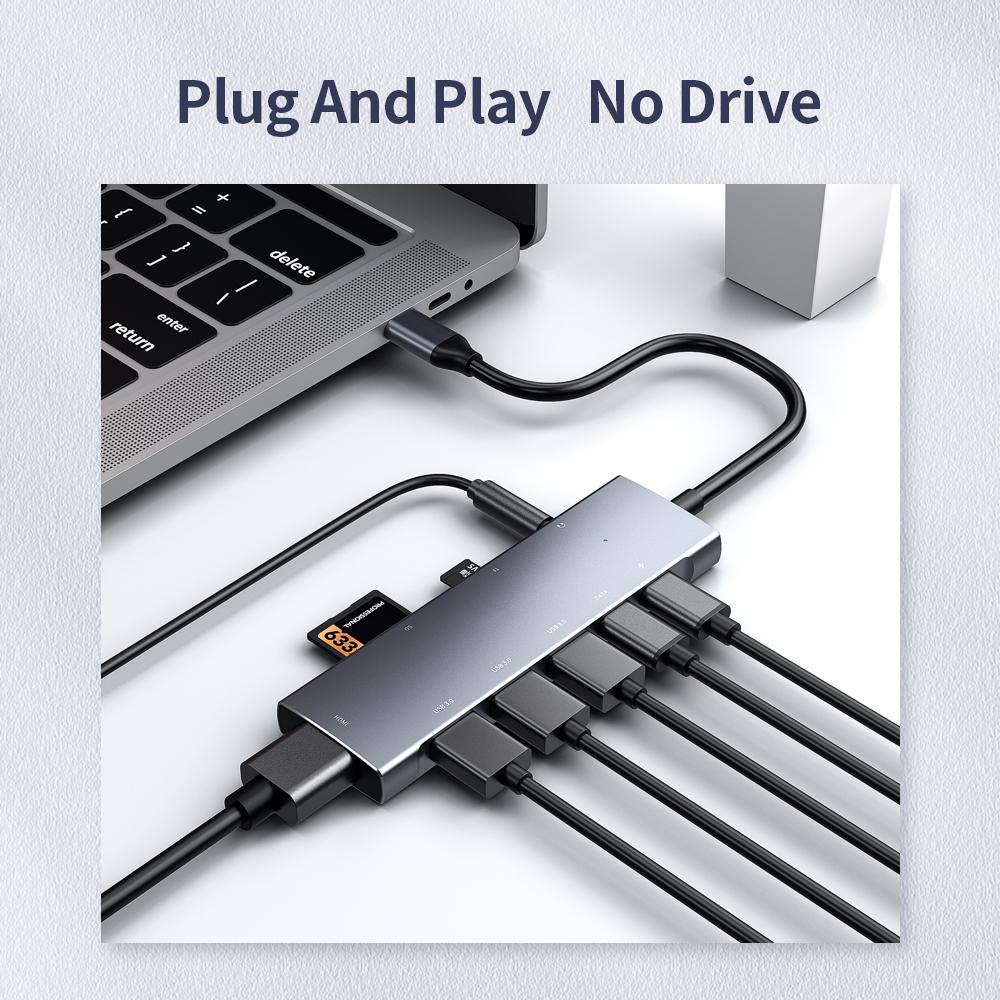 9 trong 1 Đa chức năng Type-C đến 4K HD Hub PD Sạc / Truyền dữ liệu / USB3.0 / Thẻ SD TF / Âm thanh HD / 3,5mm