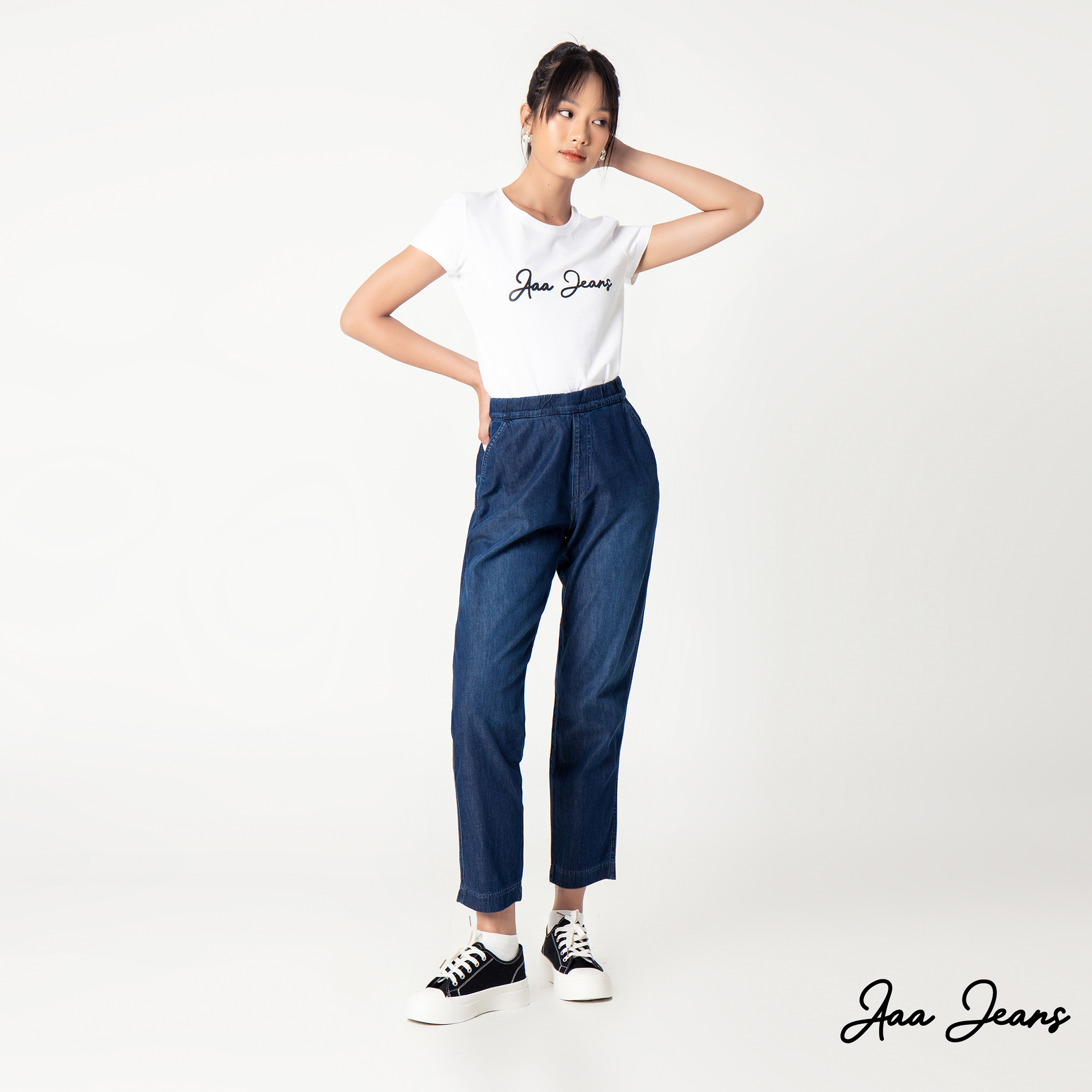 Quần Jeans Nữ Lưng Thun Ống Suông Relax Fit Aaa Jeans - Xanh Indigo - 28