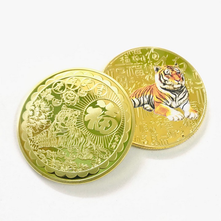 Xu Con Cọp In Màu 3D Vàng Dùng Xỏ lỗ đeo dây, làm đồ treo móc khóa, khảm thủ công mỹ nghệ, làm quà tặng độc lạ ý nghĩa dịp Lễ, Tết, kích thước 3cm, màu vàng - TMT Collection - SP005300